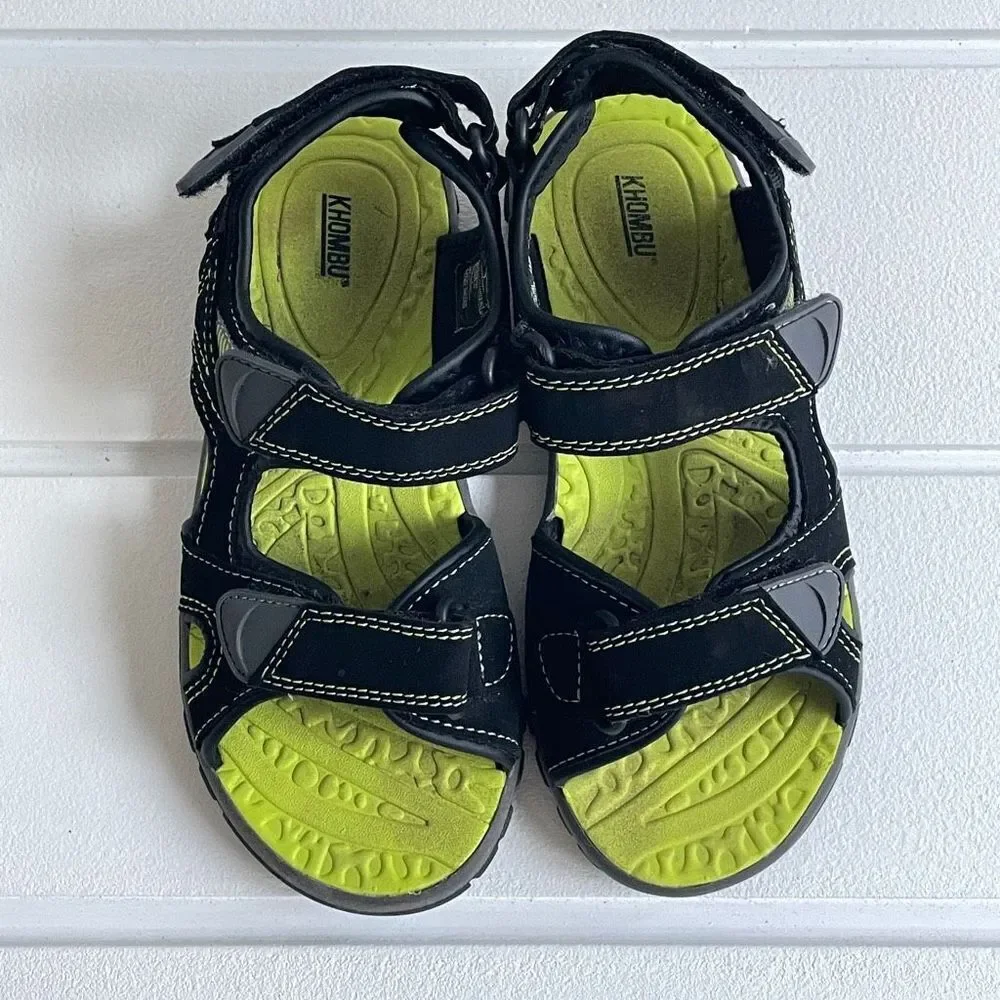 Khombu Boy's Black Green Adjustable Strap Outdoor Sporty Sandals Size 2